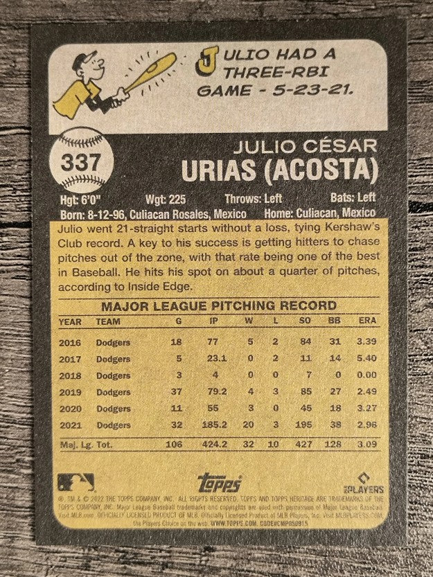 2022 Topps Heritage #337 Julio Urias