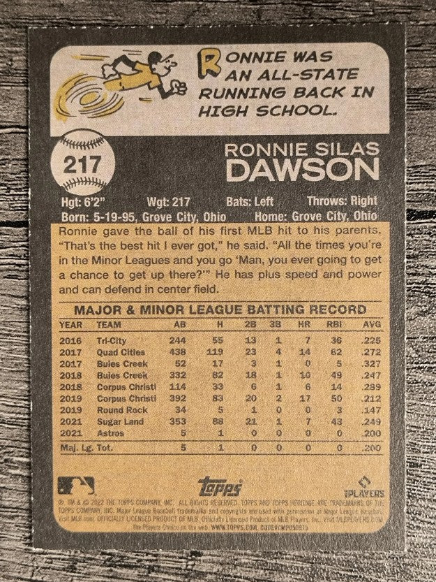 2022 Topps Heritage #217 Ronnie Dawson RC