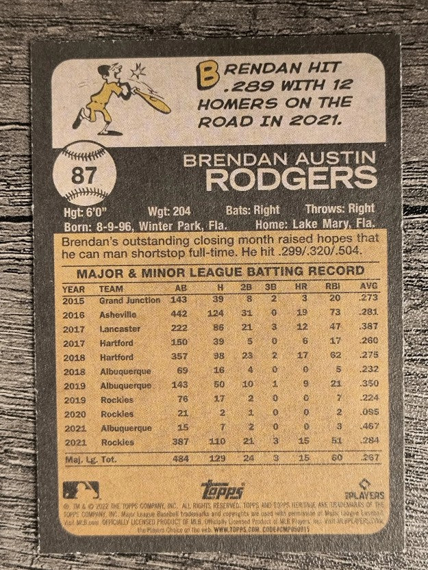 2022 Topps Heritage #87 Brendan Rodgers