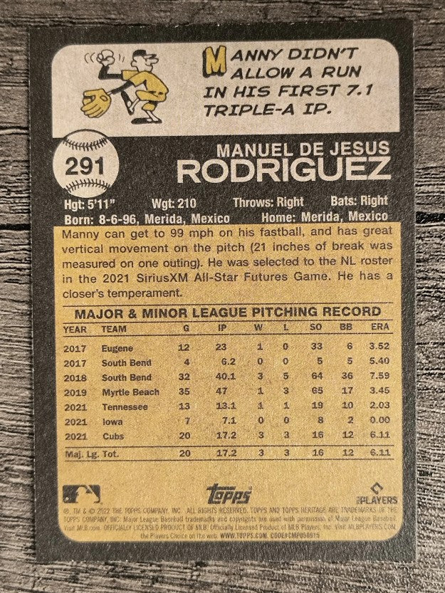 2022 Topps Heritage #291 Manuel Rodriguez RC