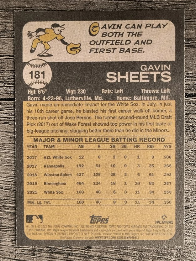 2022 Topps Heritage #181 Gavin Sheets RC