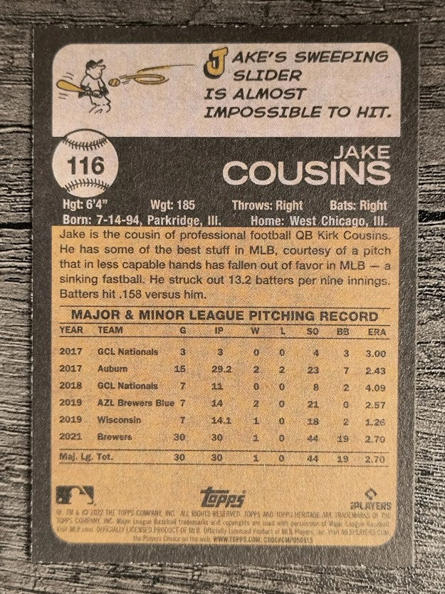 2022 Topps Heritage #116 Jake Cousins RC