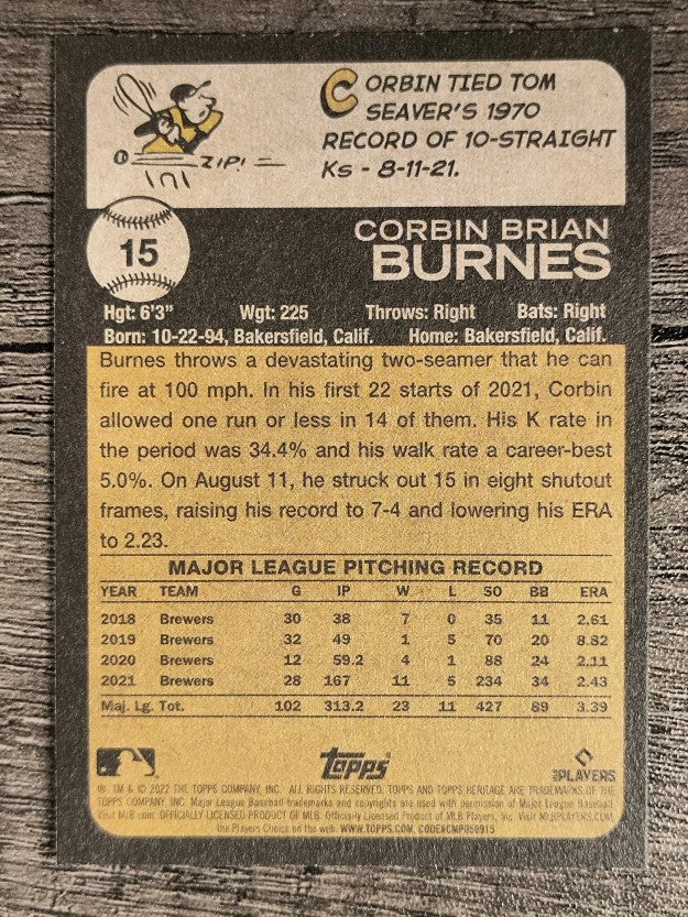 2022 Topps Heritage #15 Corbin Burnes