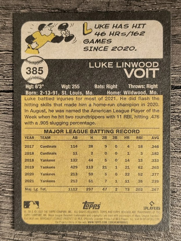 2022 Topps Heritage #385 Luke Voit