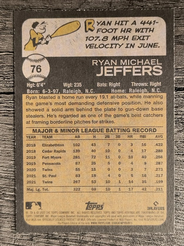 2022 Topps Heritage #76 Ryan Jeffers