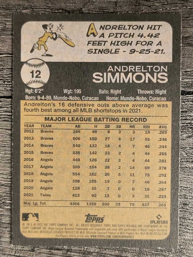2022 Topps Heritage #12 Andrelton Simmons