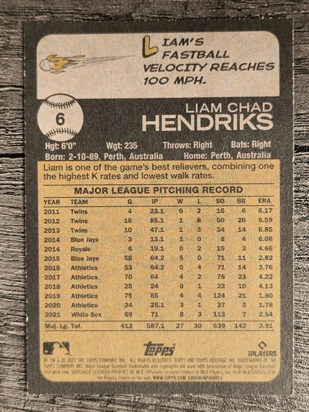 2022 Topps Heritage #6 Liam Hendriks