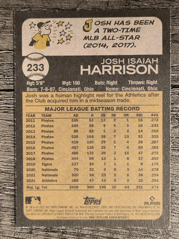 2022 Topps Heritage #233 Josh Harrison