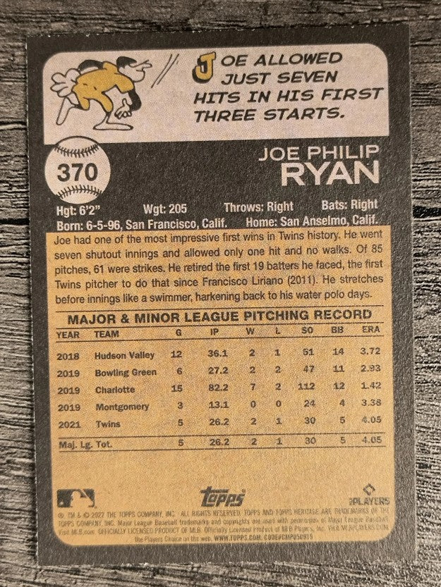 2022 Topps Heritage #370 Joe Ryan RC