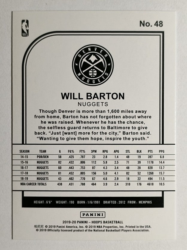 2019-20 Hoops Purple #48 Will Barton