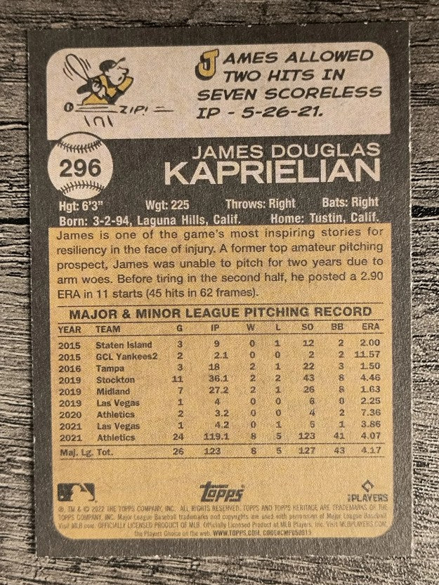 2022 Topps Heritage #296 James Kaprielian