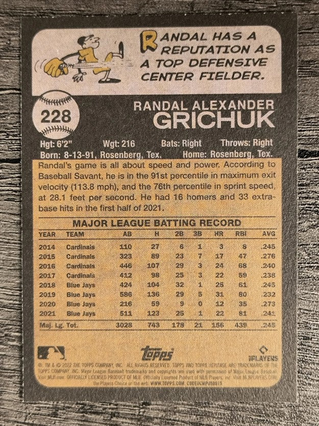 2022 Topps Heritage #228 Randal Grichuk