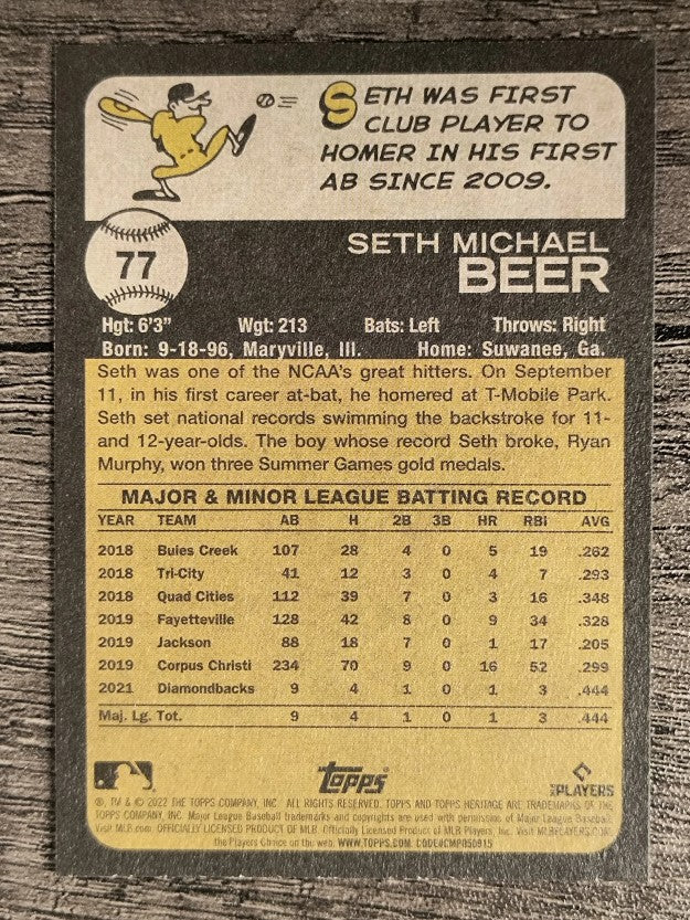 2022 Topps Heritage #77 Seth Beer RC