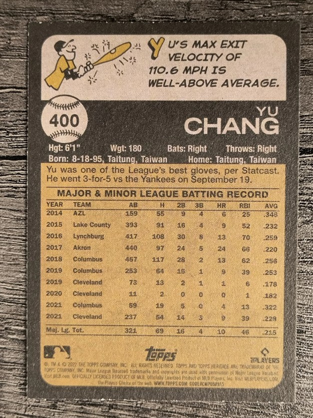 2022 Topps Heritage #400 Yu Chang