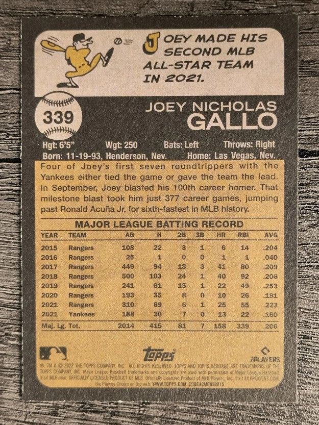 2022 Topps Heritage #339 Joey Gallo