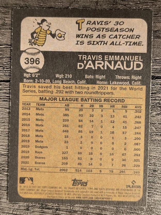 2022 Topps Heritage #396 Travis d'Arnaud