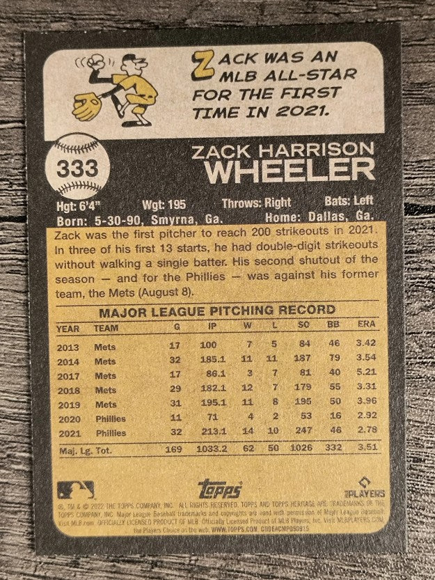2022 Topps Heritage #333 Zack Wheeler