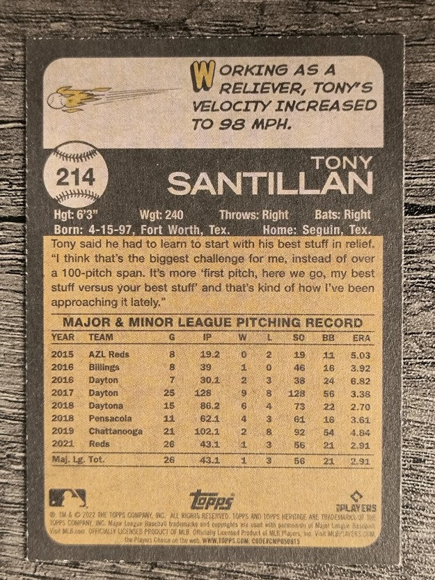 2022 Topps Heritage #214 Tony Santillan RC