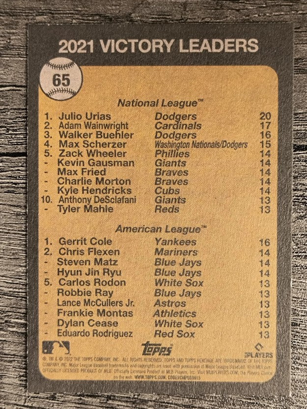2022 Topps Heritage #65 Julio Urias/Gerrit Cole