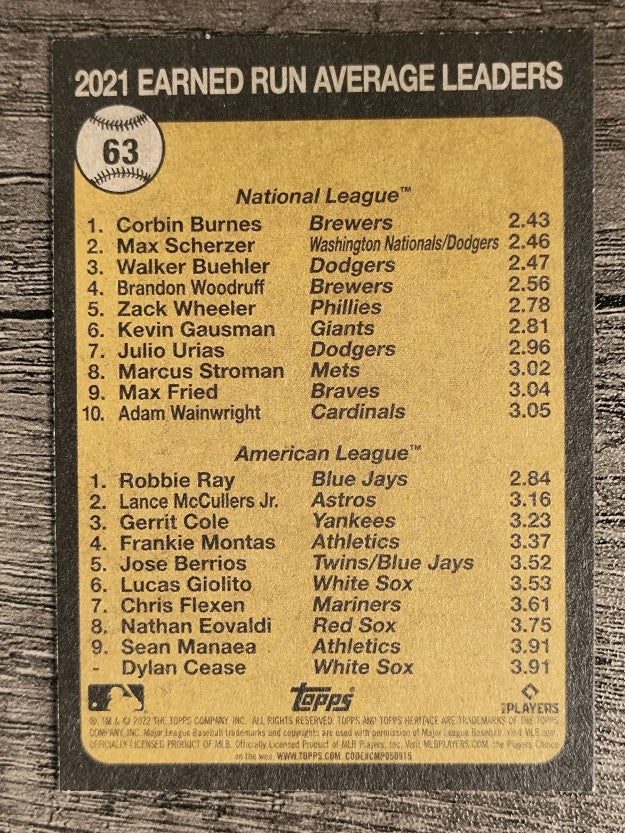 2022 Topps Heritage #63 Robbie Ray/Corbin Burnes
