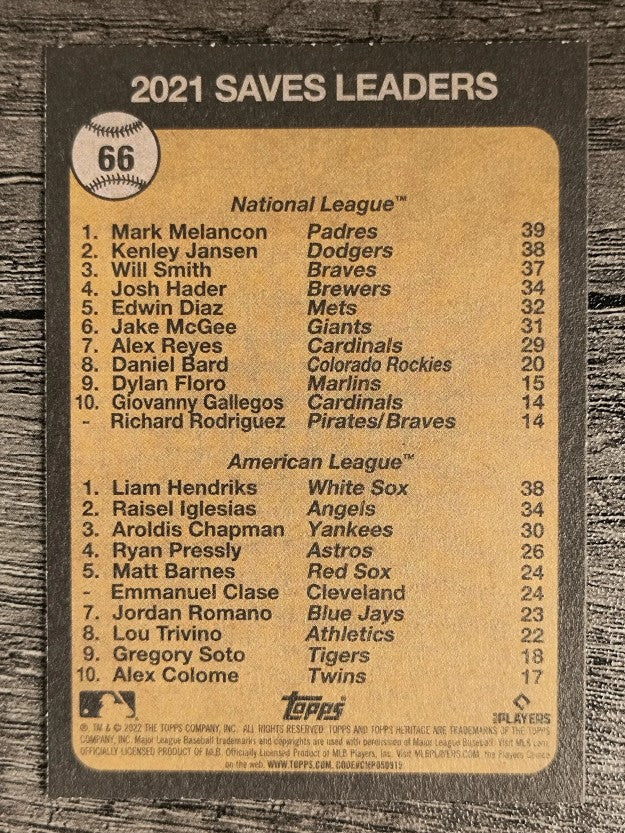 2022 Topps Heritage #66 Liam Hendriks/Mark Melancon