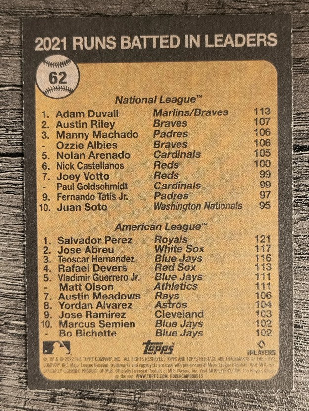 2022 Topps Heritage #62 Salvador Perez/Adam Duvall