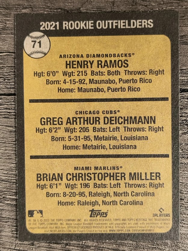 2022 Topps Heritage #71 Henry Ramos RC/Brian Miller RC/Greg Deichmann RC