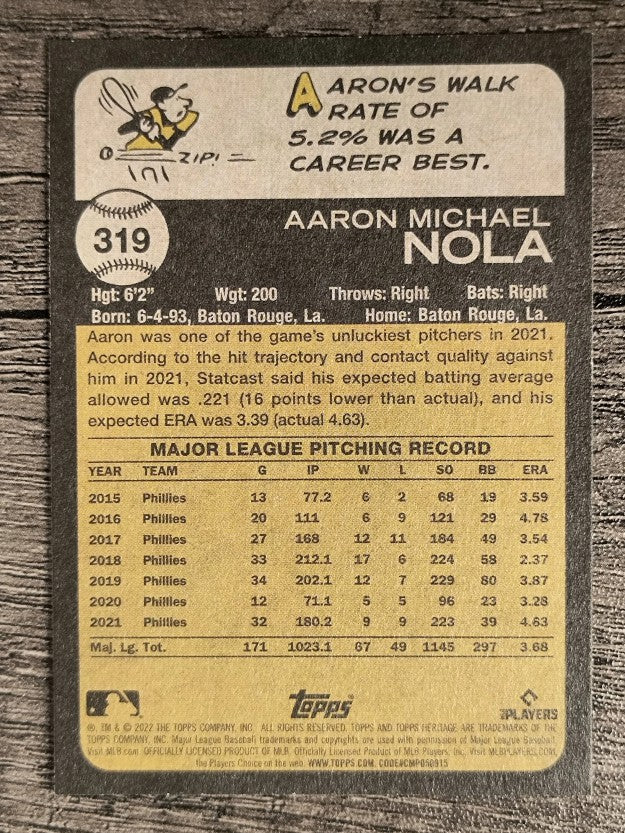 2022 Topps Heritage #319 Aaron Nola