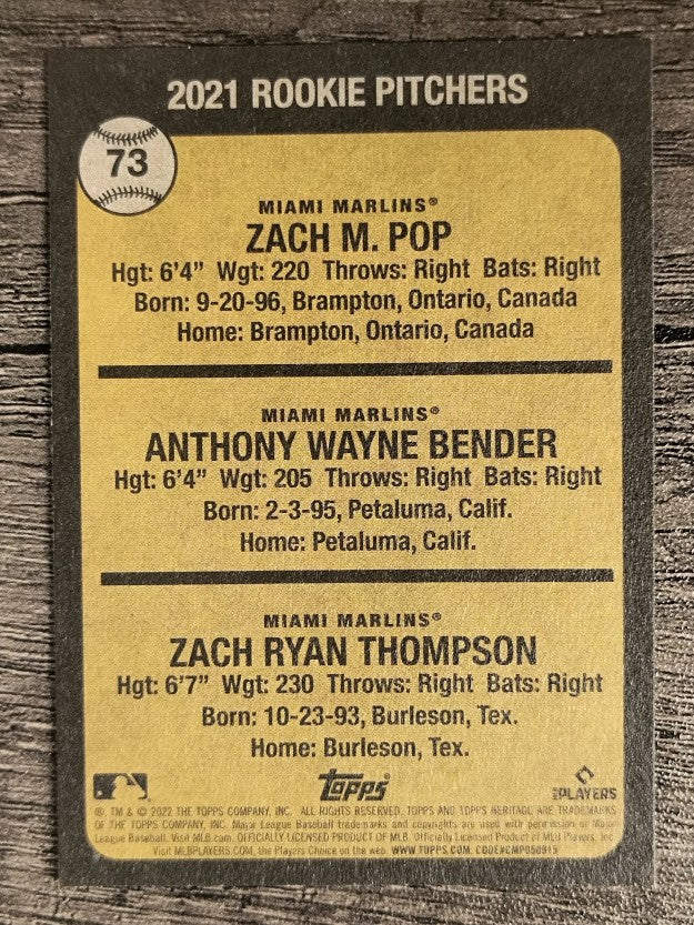 2022 Topps Heritage #73 Zach Pop RC/Zach Thompson RC/Anthony Bender RC