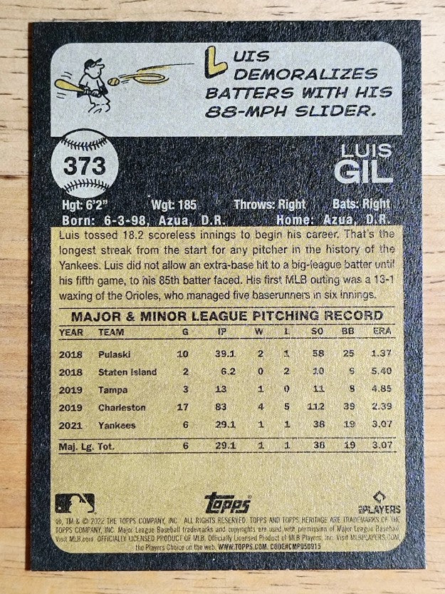 2022 Topps Heritage #373 Luis Gil RC