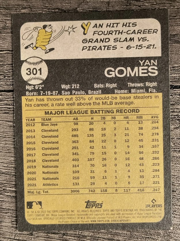 2022 Topps Heritage #301 Yan Gomes