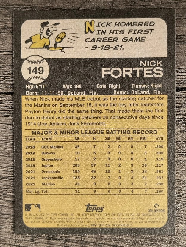 2022 Topps Heritage #149 Nick Fortes RC