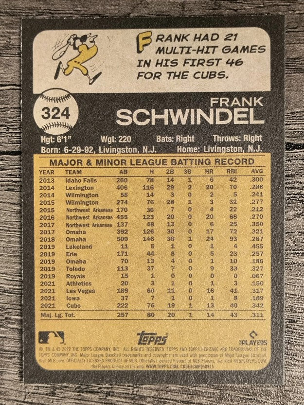 2022 Topps Heritage #324 Frank Schwindel