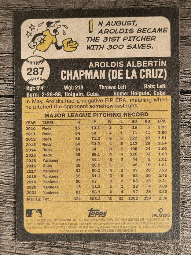 2022 Topps Heritage #287 Aroldis Chapman