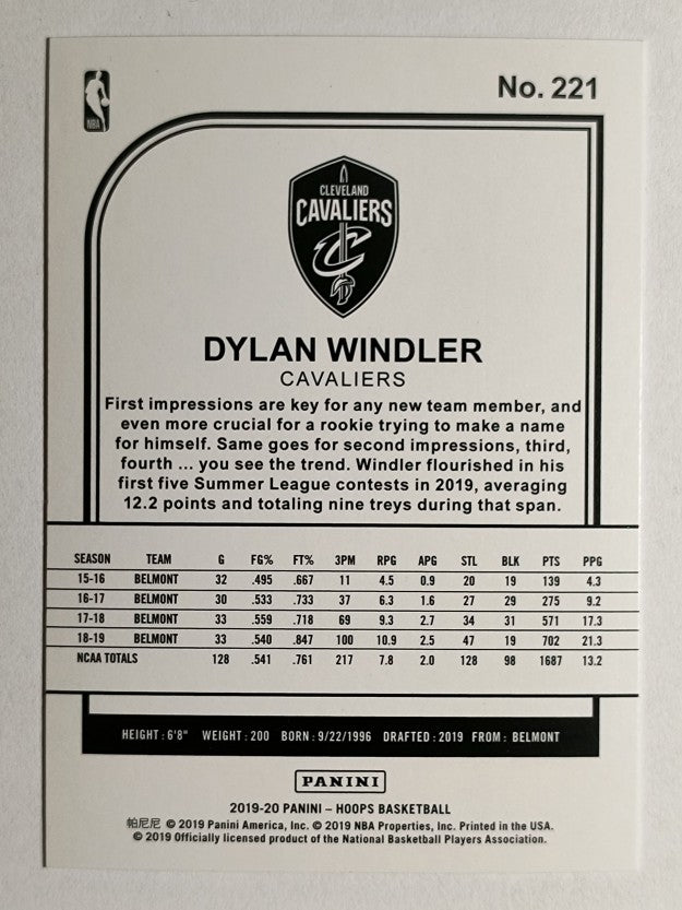 2019-20 Hoops Purple #221 Dylan Windler