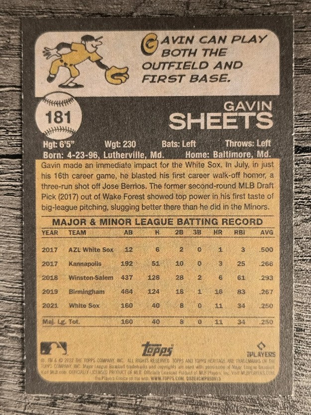 2022 Topps Heritage #181 Gavin Sheets RC