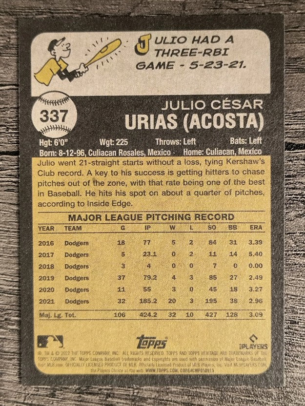 2022 Topps Heritage #337 Julio Urias