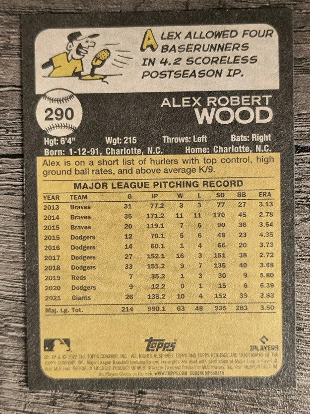 2022 Topps Heritage #290 Alex Wood