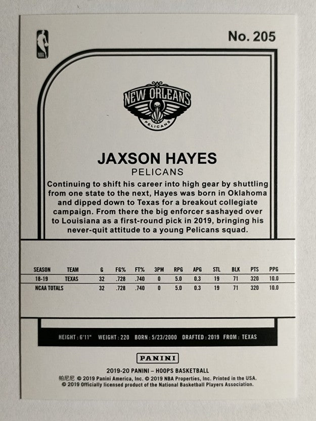 2019-20 Hoops Purple #205 Jaxson Hayes