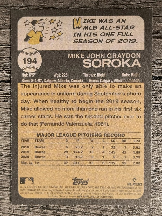 2022 Topps Heritage #194 Mike Soroka