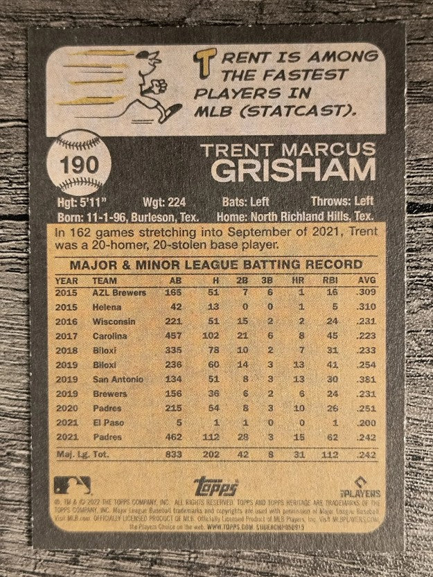 2022 Topps Heritage #190 Trent Grisham