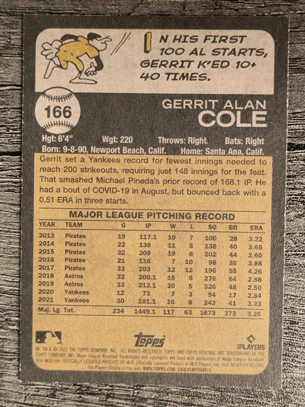 2022 Topps Heritage #166 Gerrit Cole