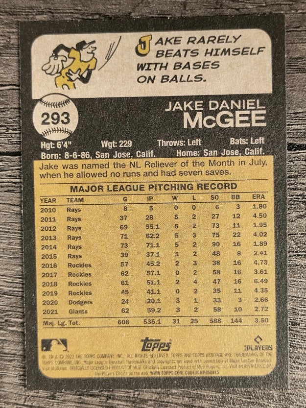 2022 Topps Heritage #293 Jake McGee