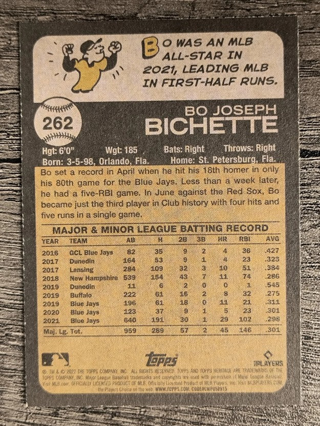 2022 Topps Heritage #262 Bo Bichette