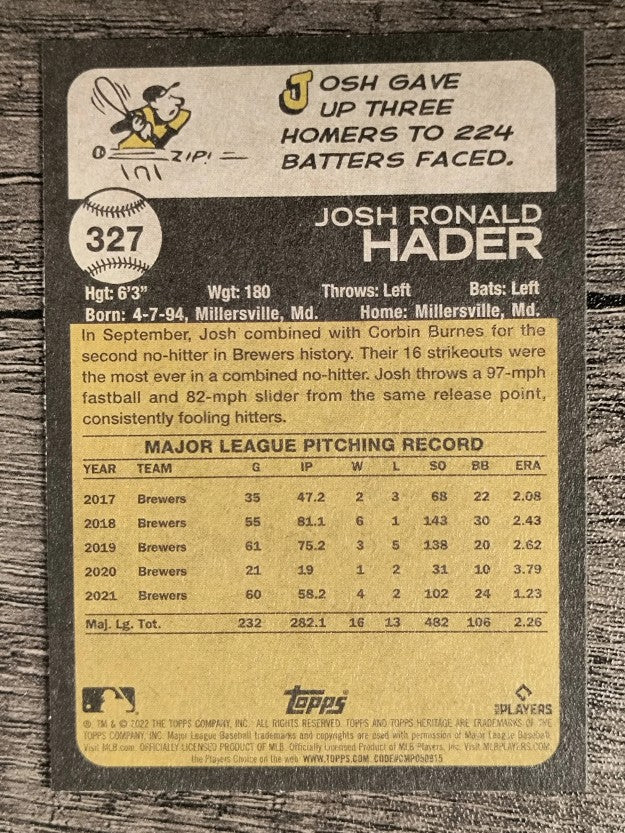 2022 Topps Heritage #327 Josh Hader