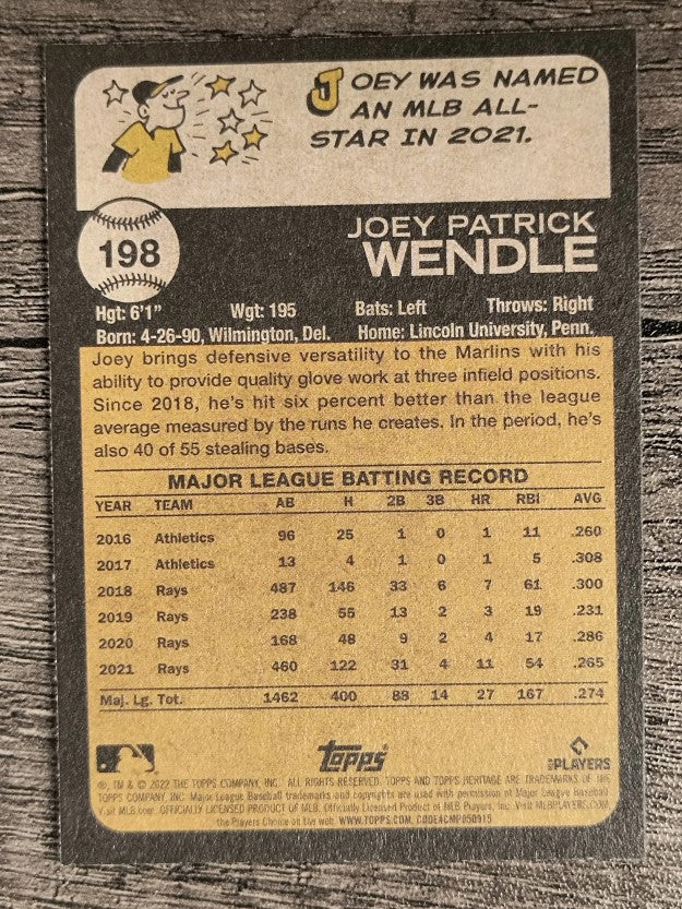 2022 Topps Heritage #198 Joey Wendle