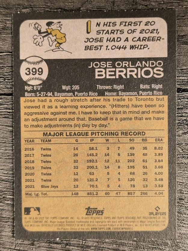 2022 Topps Heritage #399 Jose Berrios