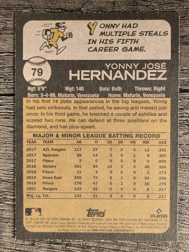 2022 Topps Heritage #79 Yonny Hernandez RC