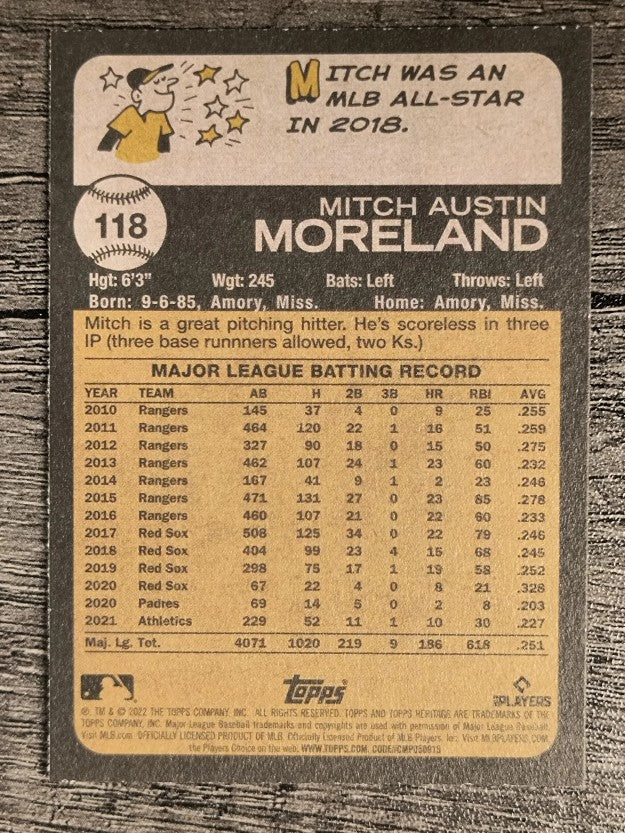 2022 Topps Heritage #118 Mitch Moreland