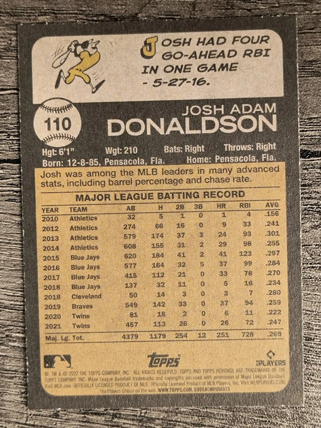 2022 Topps Heritage #110 Josh Donaldson